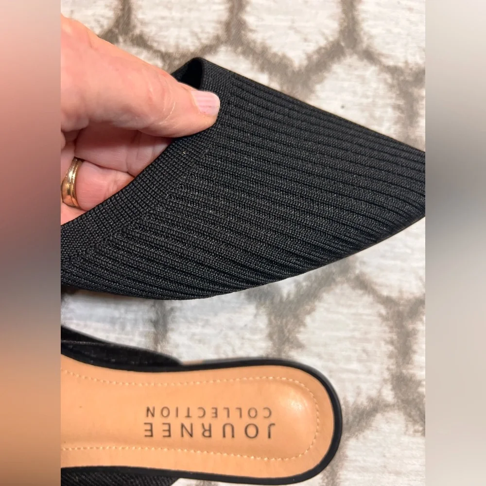 Journee Collection Textured Black Mules 8 Ribbed stretch material